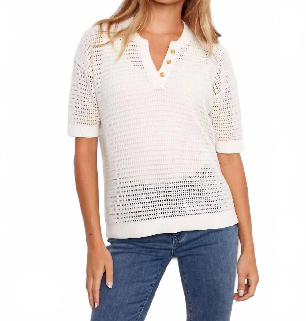 NEW CHARLIE B fishnet crochet cotton top in white